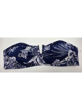 Ambrielle Women's Bikini Top Size XL Blue Floral Strapless Padded Swim Swimsuit